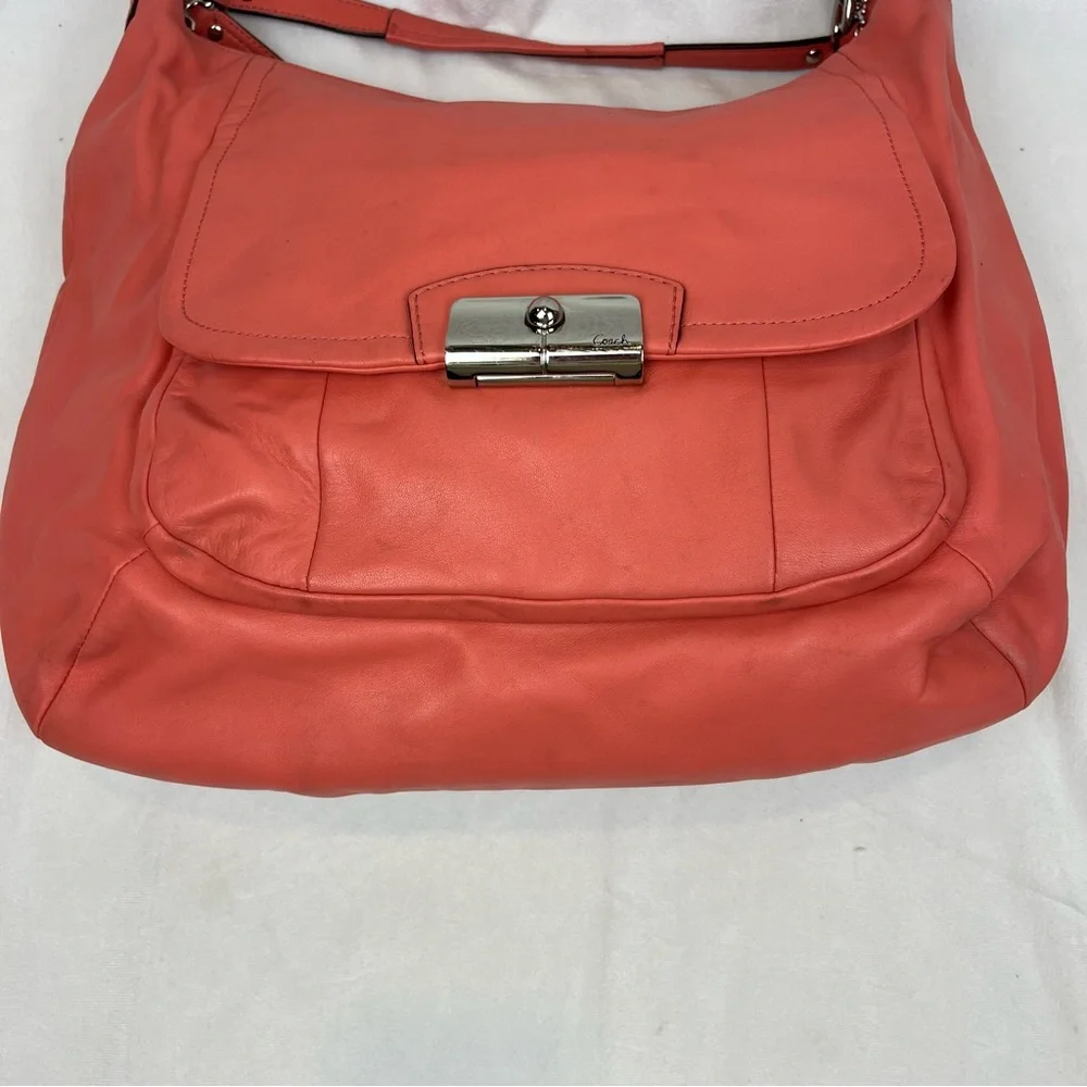 Coach Kristin F22309 Coral Pink Large Smooth Soft Leather Hobo Shoulder Bag - Picture 5 of 12